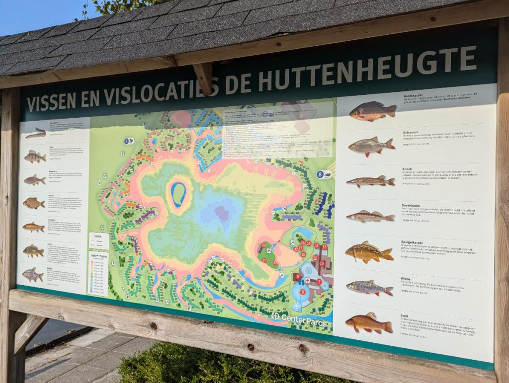 kaart met vissoorten bij center parcs de huttenheugte